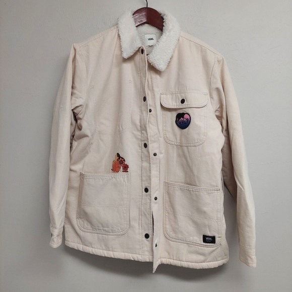 NWT Vans Cultivate Care Beige Womens Chore Fleece Sherpa Collar Coat Size Large - Picture 1 of 6